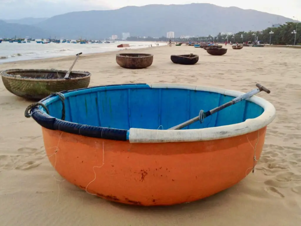 Painted round woven basket boat Quy Nhon,  Vietnam