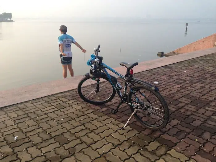 Stretching After Biking - Hanoi, Vietnam