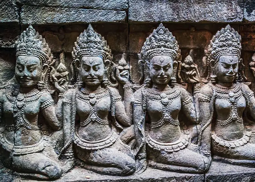 Apsara Bas Relief Stone Carved at Angkor Wat Temple, Siem Reap, Cambodia