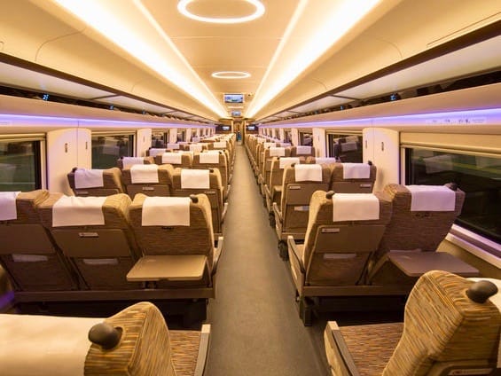 View inside the cabin of a high speed train