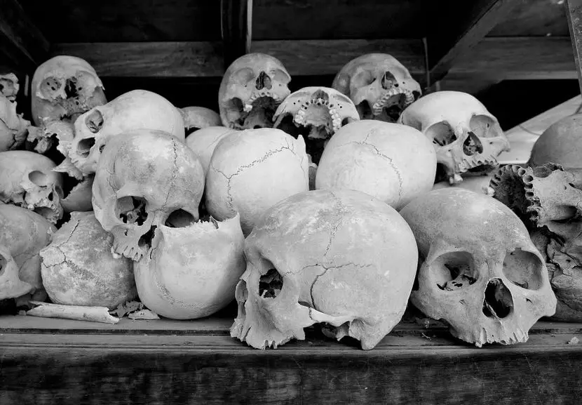 Sketons piled up at the Khmer Rouge Killing Fields