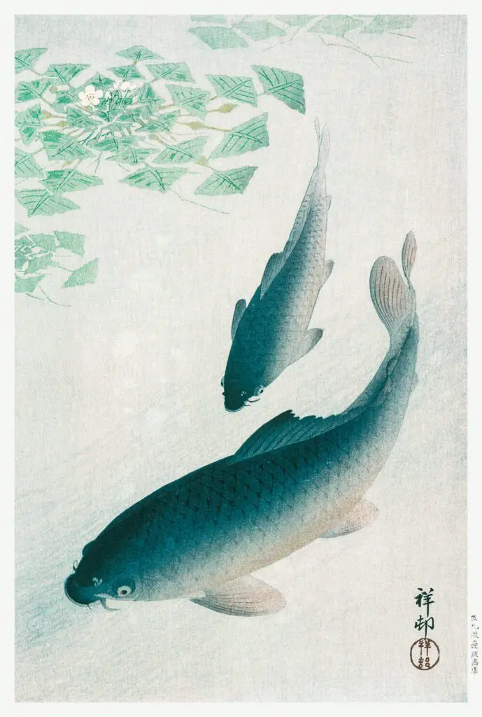 koi fish wood block print