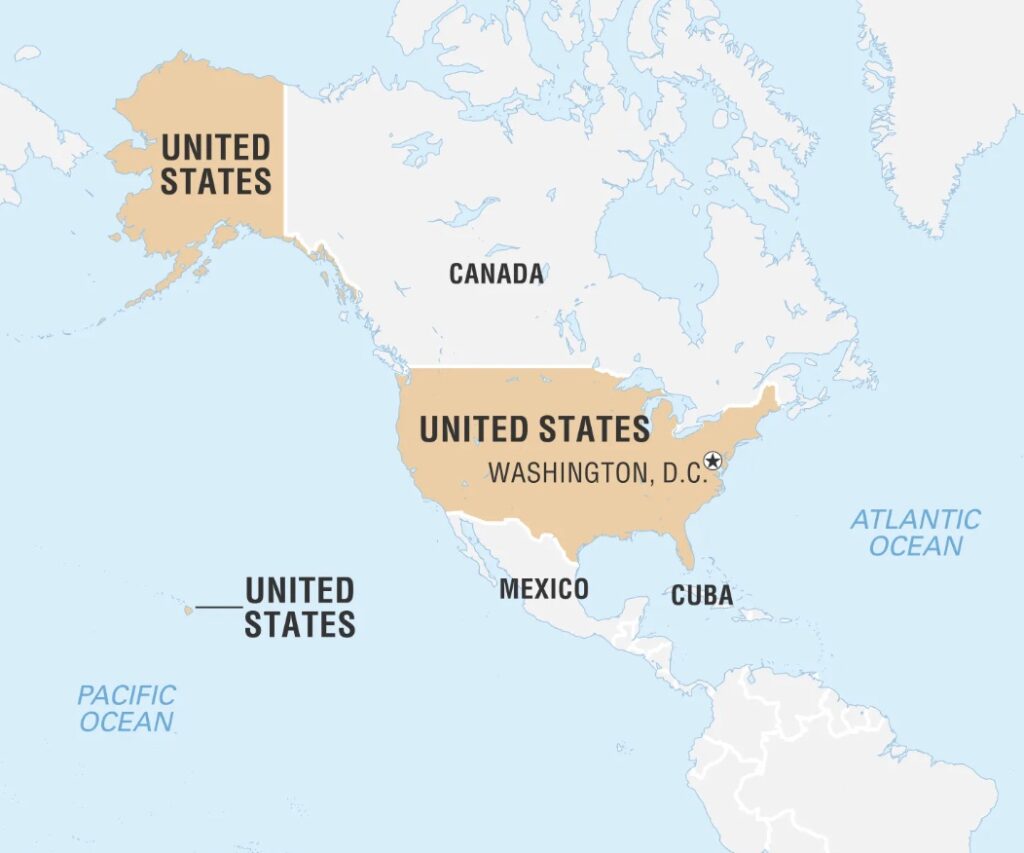 United States of America and North America in World Map