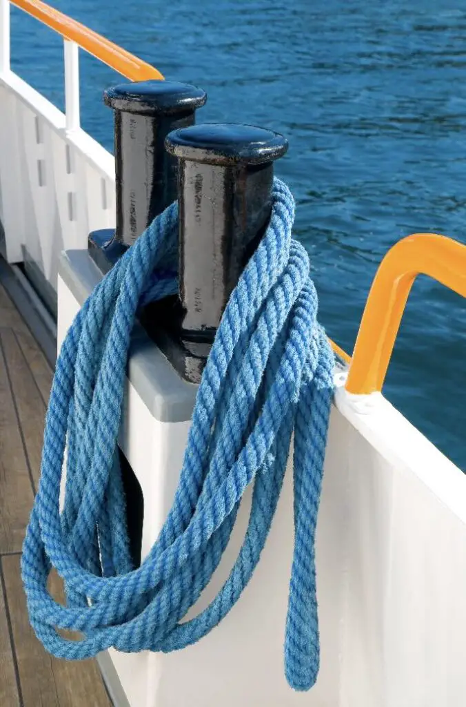 Blue Polypropylene Rope In Sailboat