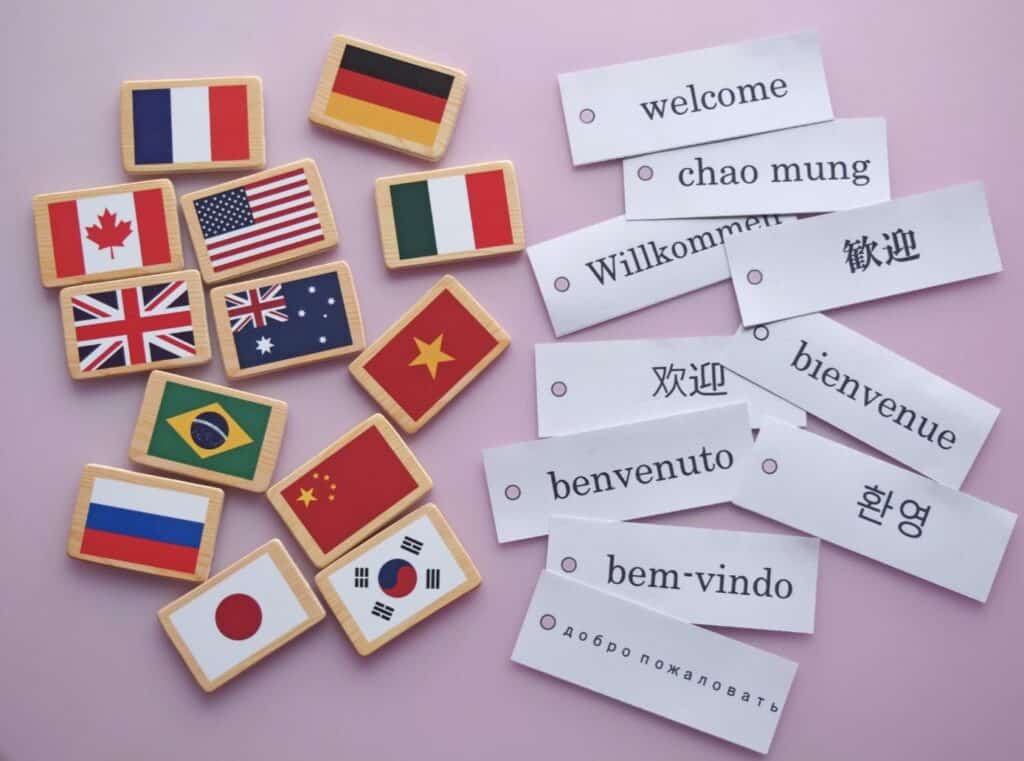a group of small wooden magnets with different countries/regions and text