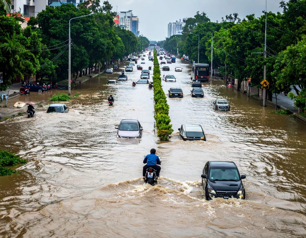 Flooding In Hanoi makes driving the streets very difficult.