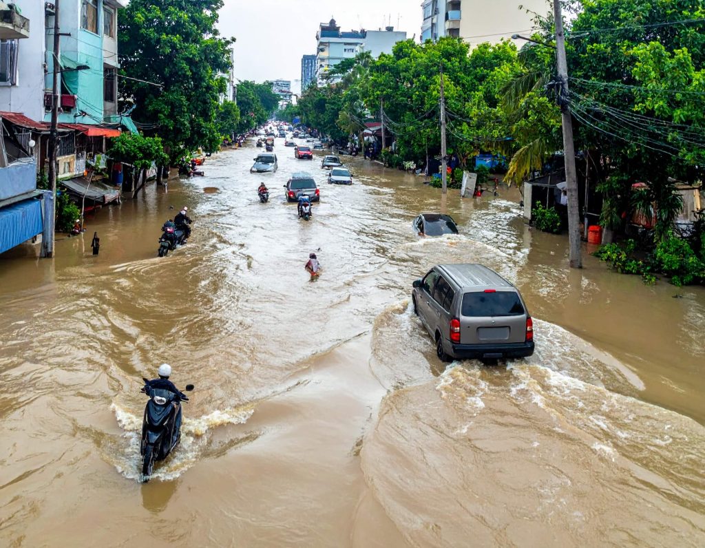 Flooding In Hanoi makes driving the streets very difficult.