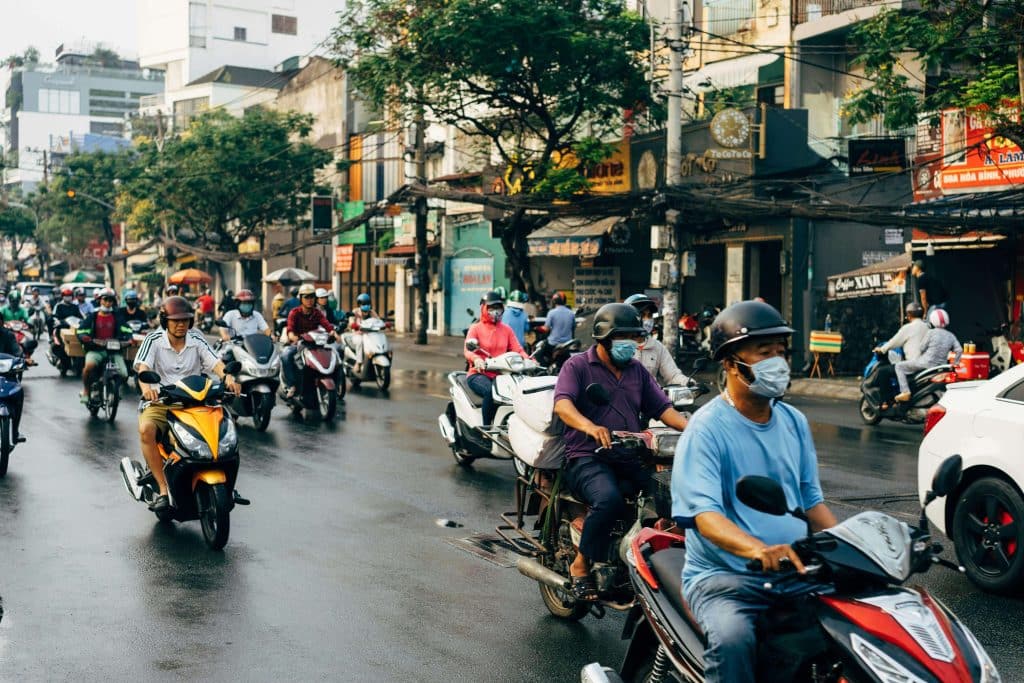 Vietnamese roads can have a lot of different vehicles on them.