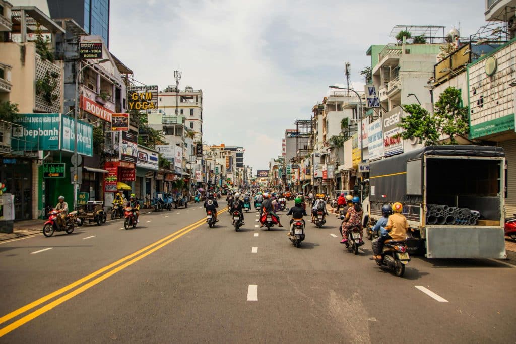 Vietnamese roads are bustling with motorcycles.