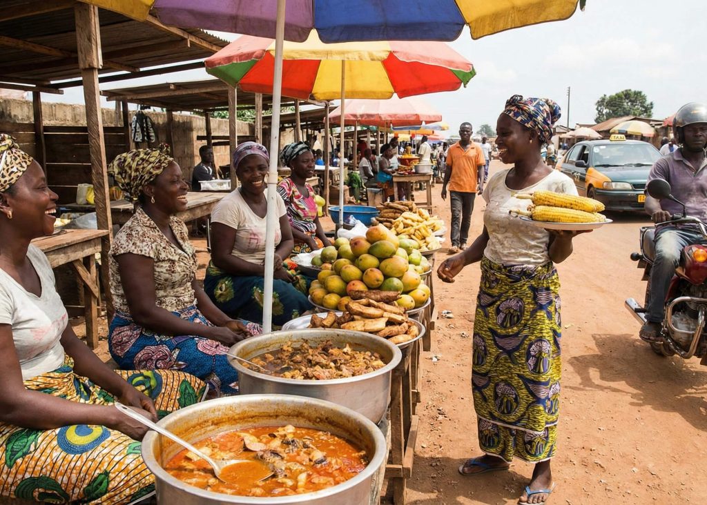 Women in Africa selling food.