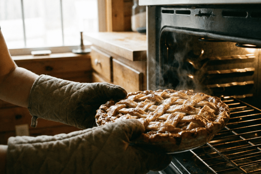 Taking An Apple Pie Out Of The Oven.  