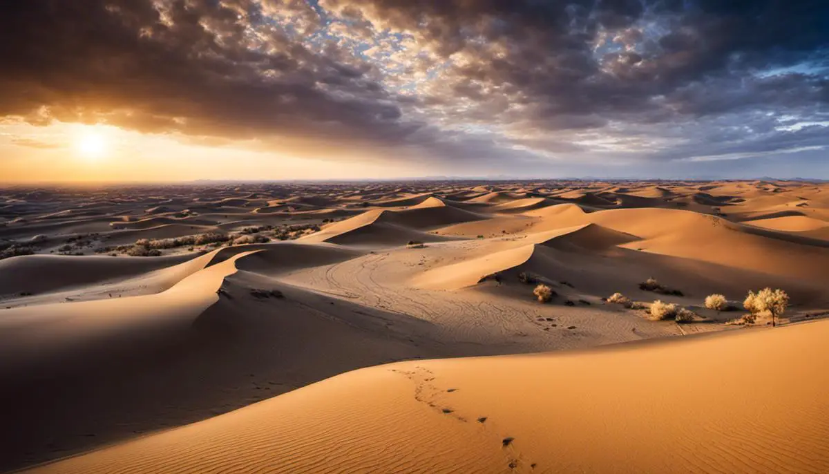 Image of a vast North American desert with sand dunes stretching into the horizon