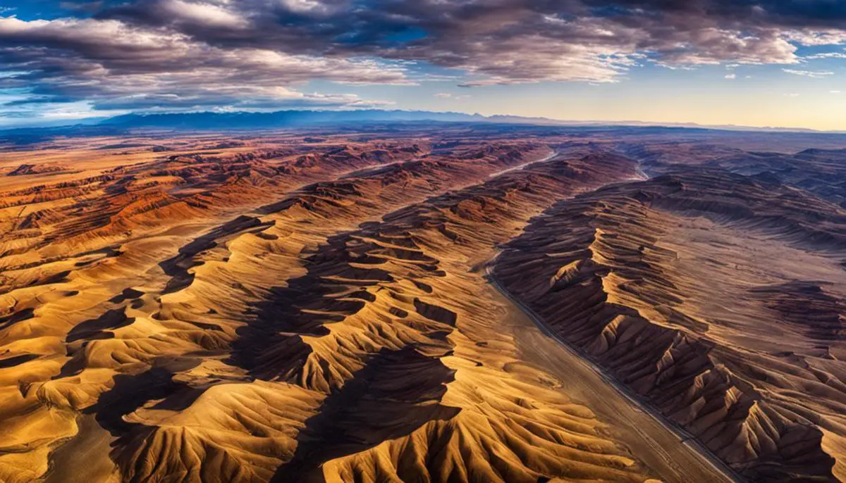An aerial view of North America's deserts showcasing the vast expanse of sandy landscapes and rock formations.
