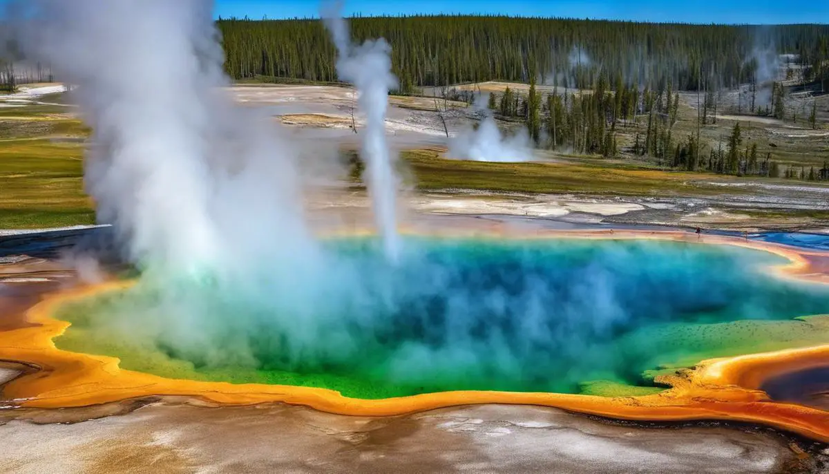 A photo of the magnificent geysers of Yellowstone National Park, showcasing their powerful eruptions.
