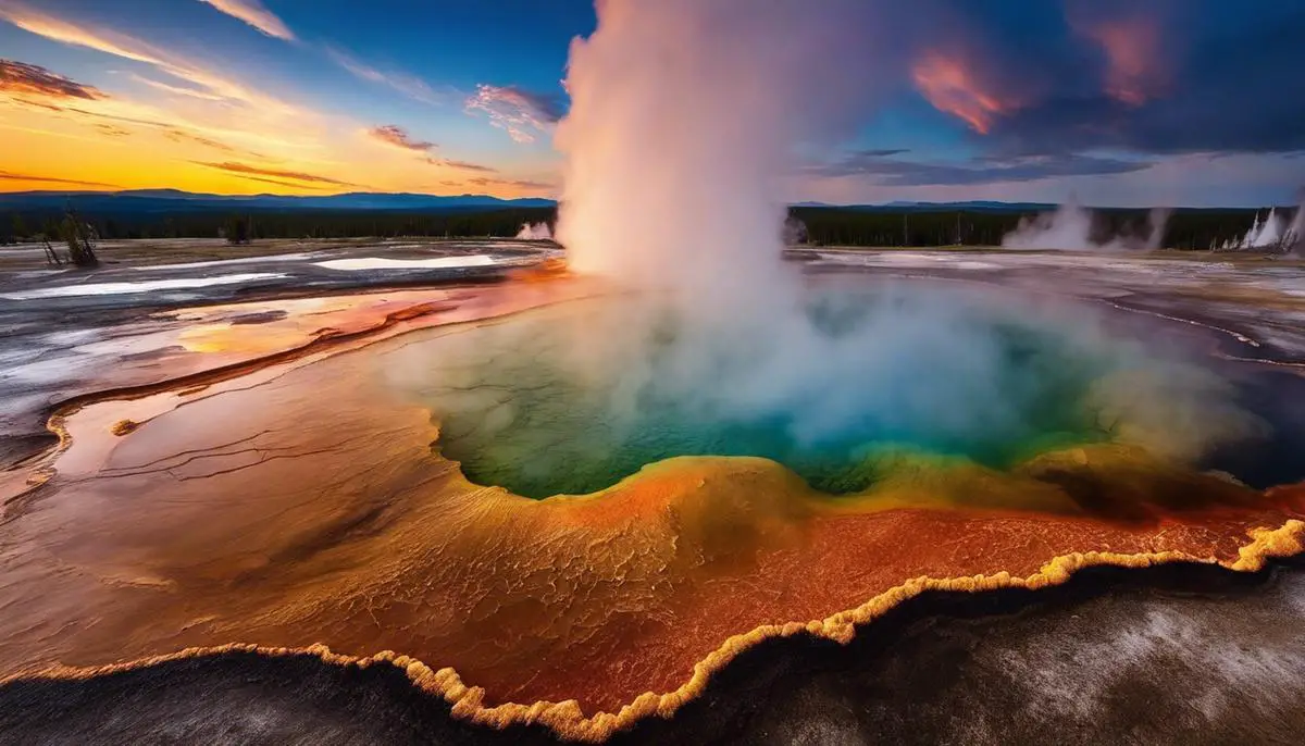 A mesmerizing image of Yellowstone's geysers showcasing the vibrant colors and powerful eruptions.