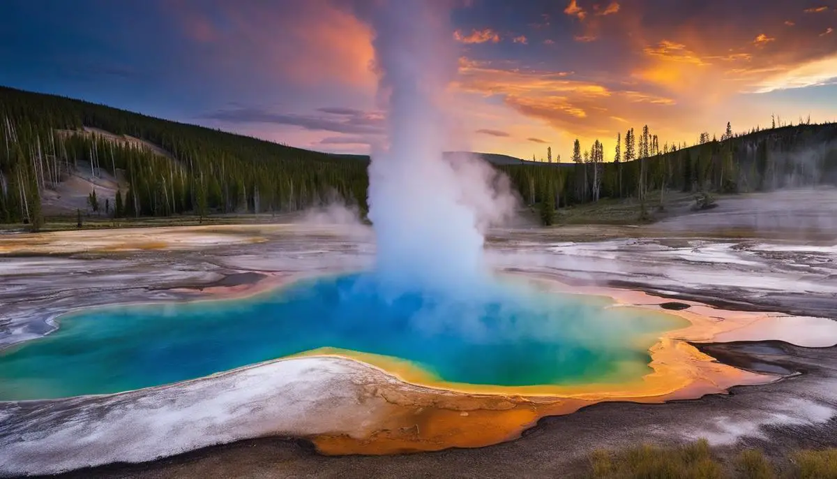 A breathtaking view of the colorful landscapes and geothermal features in Yellowstone.